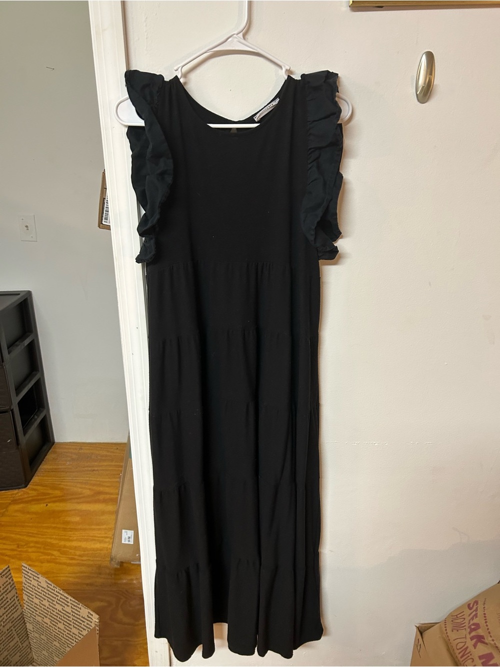 Zenana Black Ruffle-Sleeve Maxi Dress